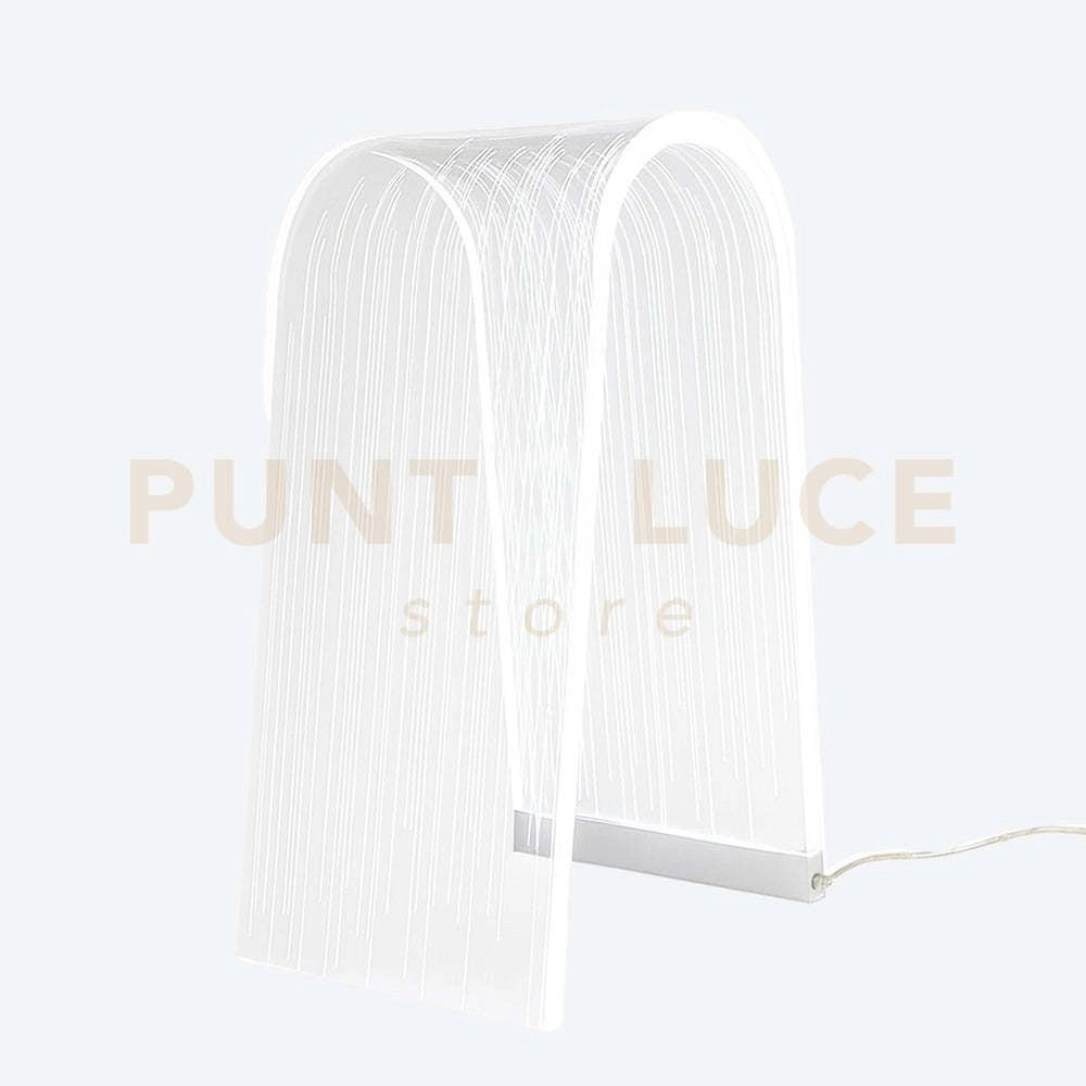 LAMPADA DA TAVOLO ARC IN CRISTALLO ACRILICO TRASPARENTE GRANDE LED 4200°K / 24 Volt - 12 W/Mt