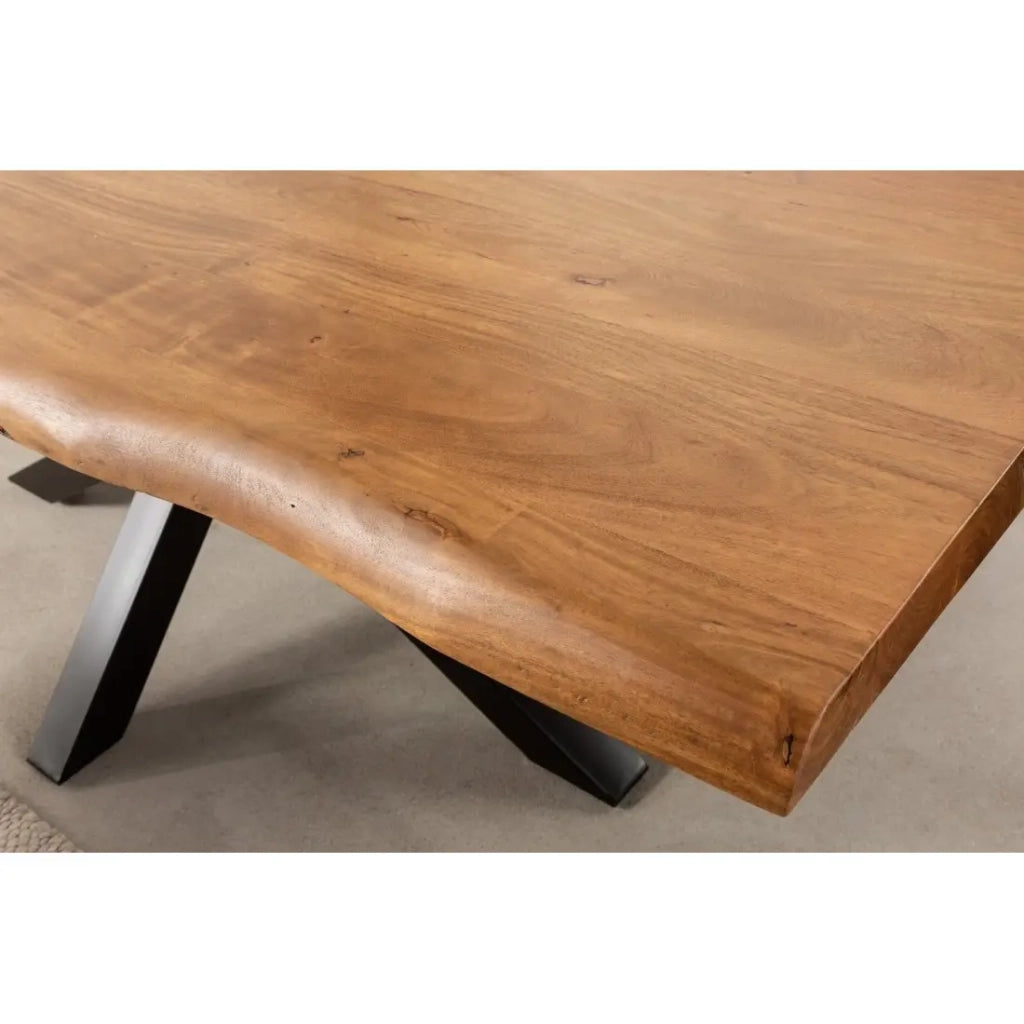 Table ARKAYA 220 cm – Piano in legno massiccio di acacia verniciato e struttura in metallo nero – Design industriale ed elegante