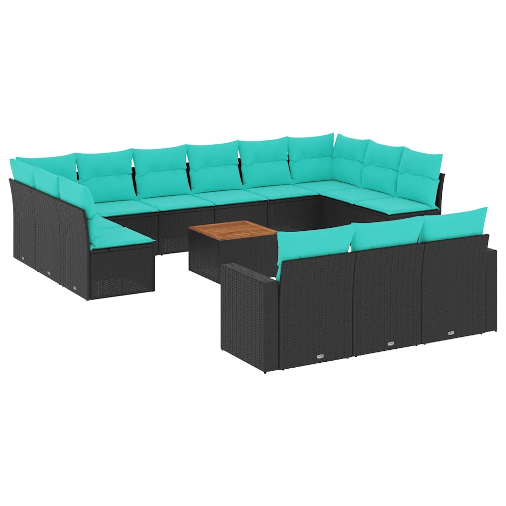 Set Divani da Giardino 14pz con Cuscini in Polyrattan Nero
