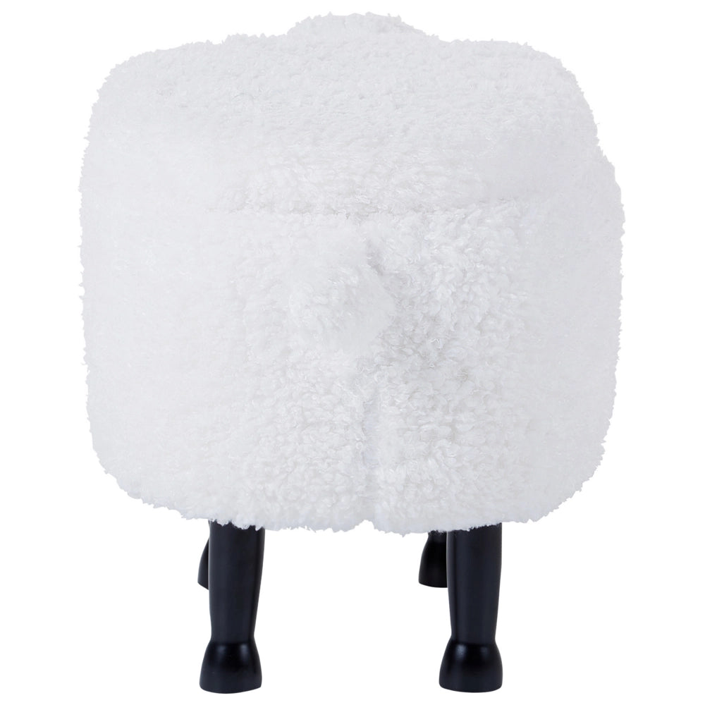 Pouf animaletto Sgabello per bambini Poggiapiedi in pelliccia sintetica bianco con gambe in legno portaoggetti Seggiolino per bambini