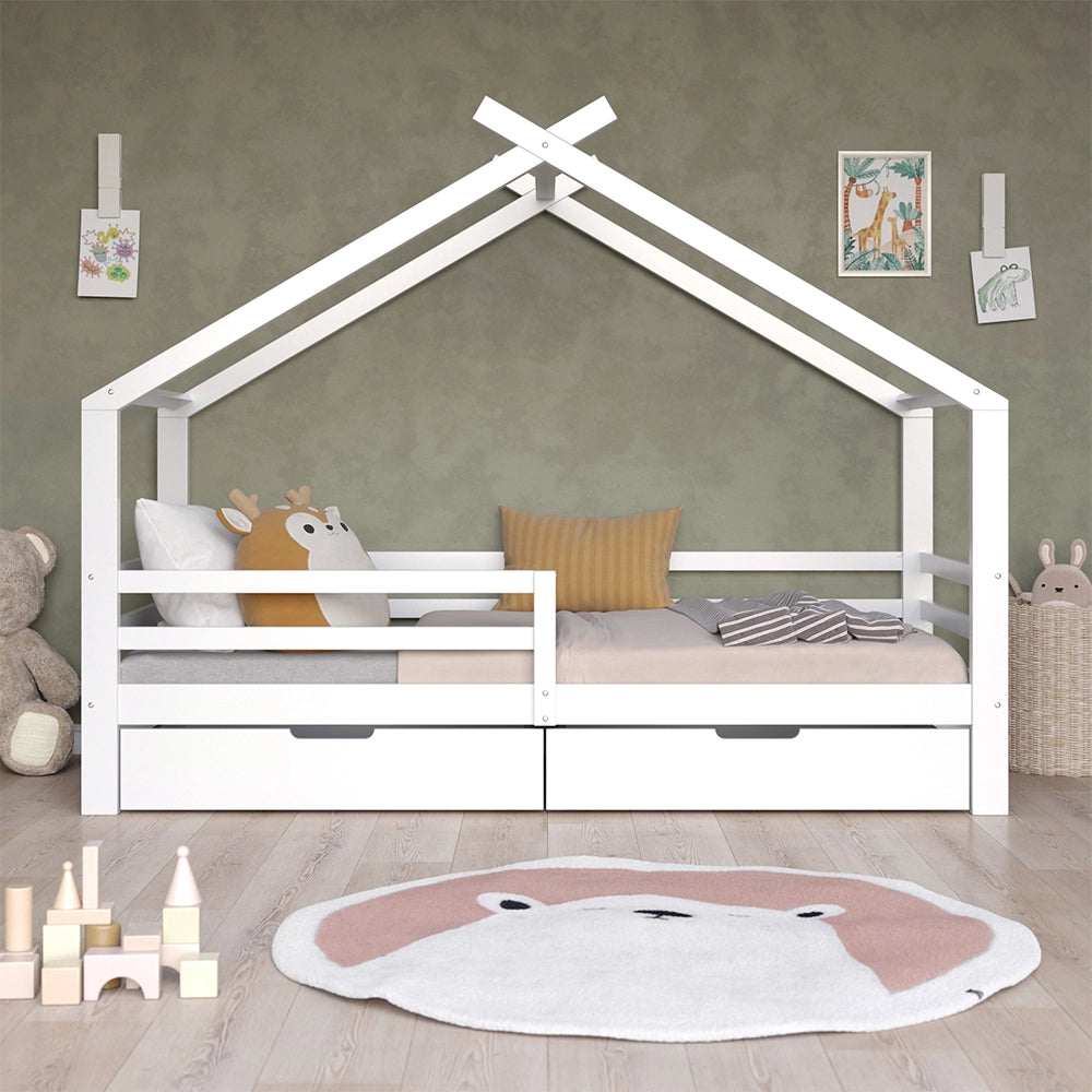 Vitalispa Letto montessori bambini Bianco 200 x 90 cm Con due contenitori estraibili