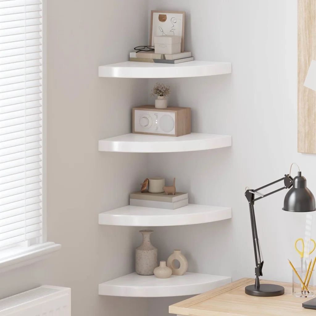 323909  Floating Corner Shelves 4 pcs High Gloss White 35x35x3,8 cm MDF 323909