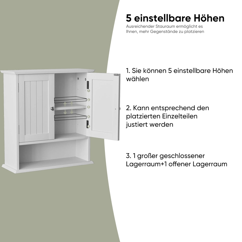 Armadietto da bagno sospeso bianco in MDF con ripiani regolabili