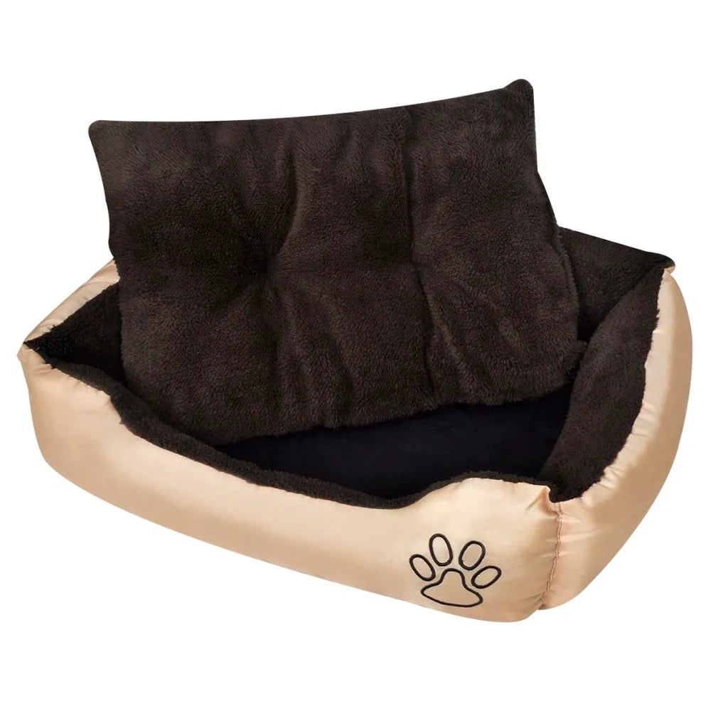 Cuccia calda per cani con cuscino imbottito 90 cm beige e marrone 02_0001551