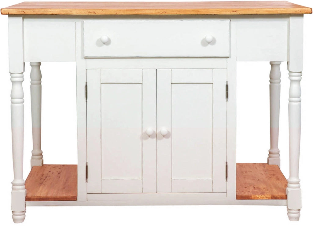 Biscottini Banco da lavoro bifacciale in legno massello di tiglio struttura bianca anticata piano finitura naturale L130xPR80xH88 cm. Made