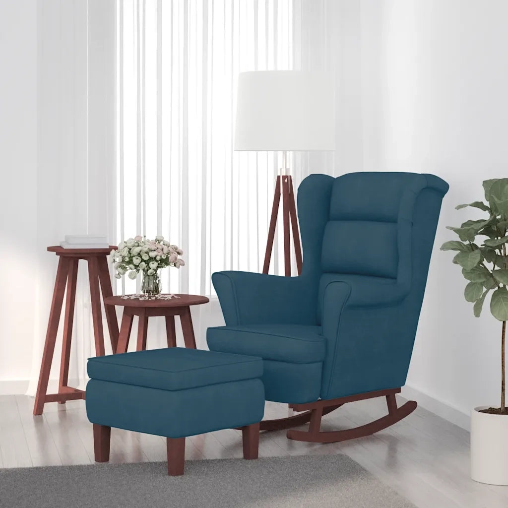 Sedia a dondolo con schienale alto in velluto blu CFW8813634