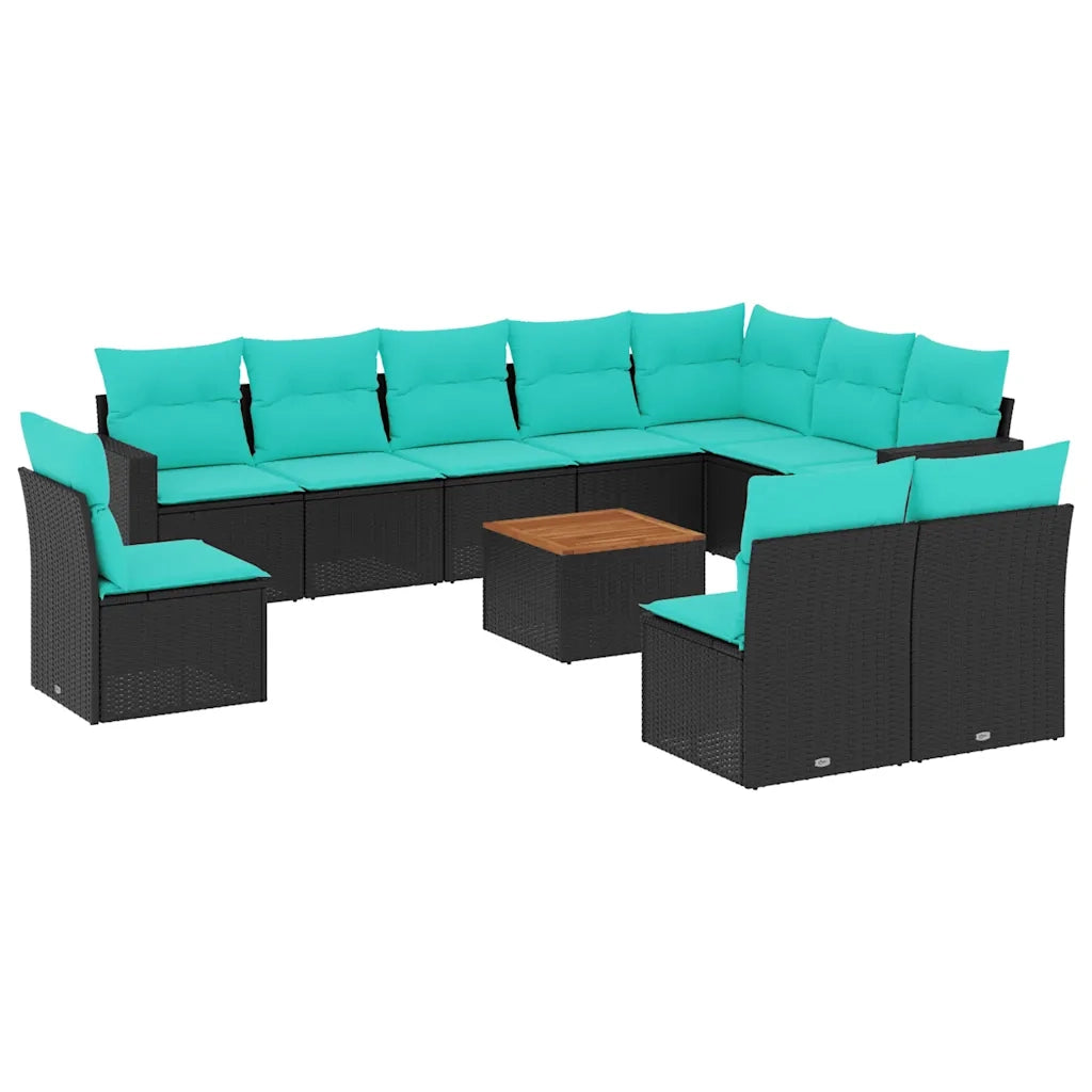 Set Divani da Giardino 11 pz con Cuscini in Polyrattan Nero 3256505