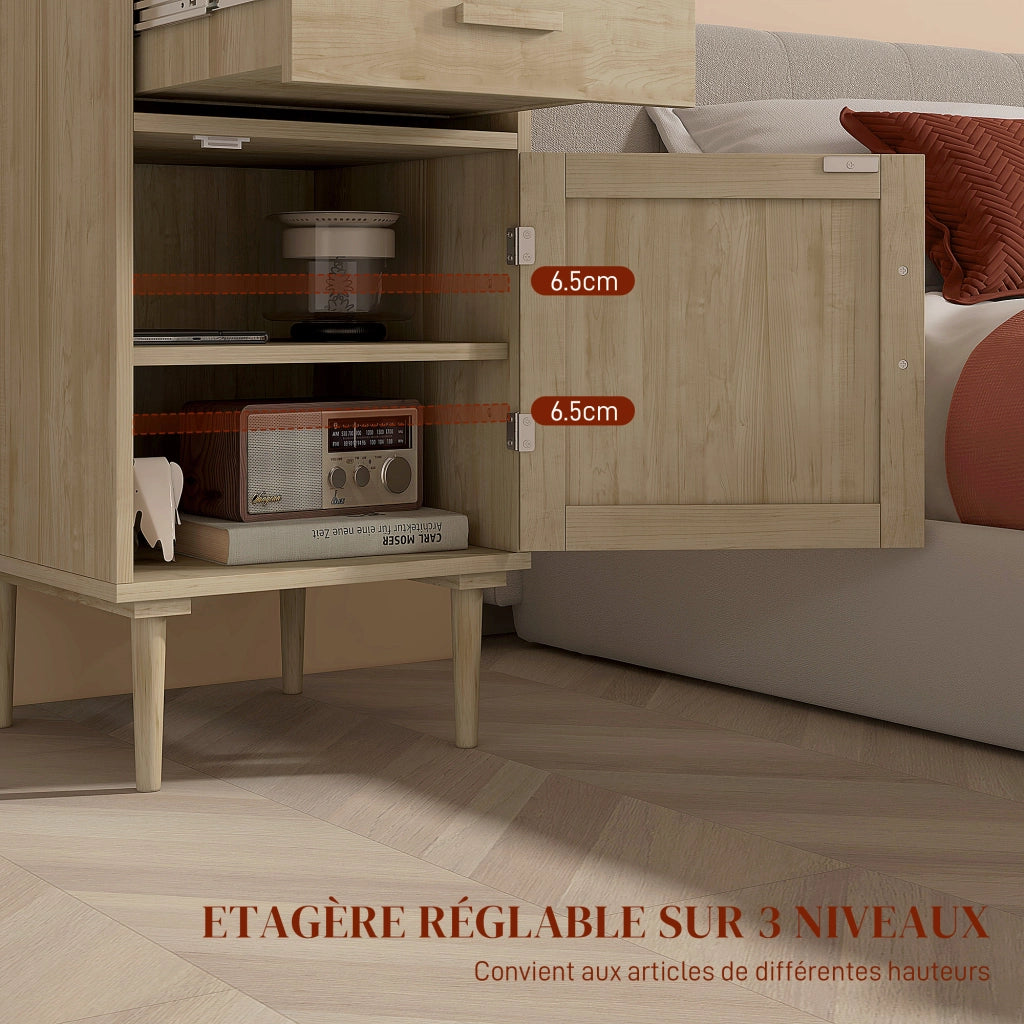 Comodino con cassetto e scaffale in rattan ¨C zephmum ¨C naturale 40x40x68,5 cm
