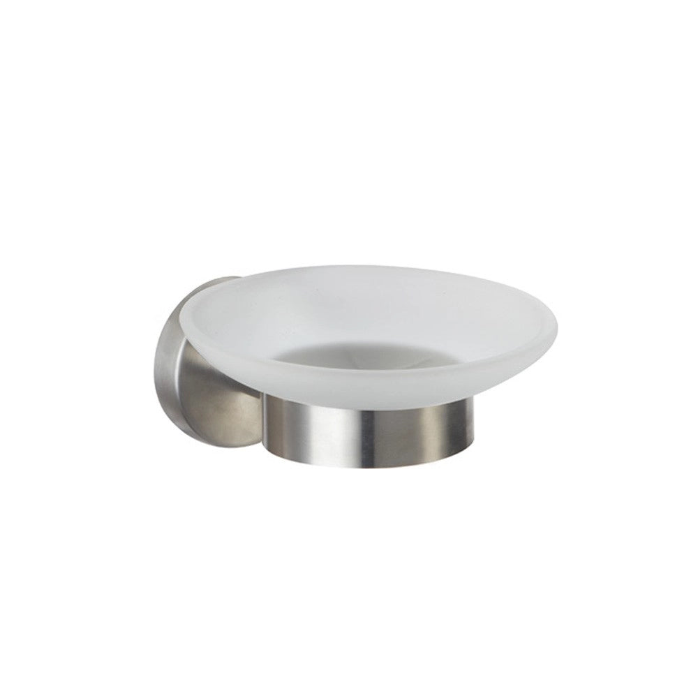 Porta sapone con bicchiere satinato serie steel - fissaggio ad incollo o con viti