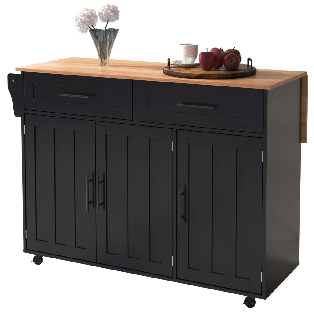 Carrello da Cucina con 2 Cassetti e Piano Ribaltabile; Ripiani Regolabili; Portaasciugamani; 129 x 71 x 91.5 cm