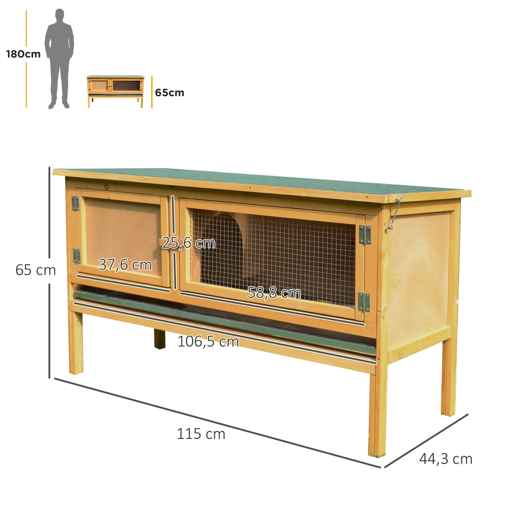Casetta per conigli in legno con tetto apribile, 2 porte, vasca antigoccia, 115x44,3x65 cm ¨C zephmum ¨C Giallo chiaro