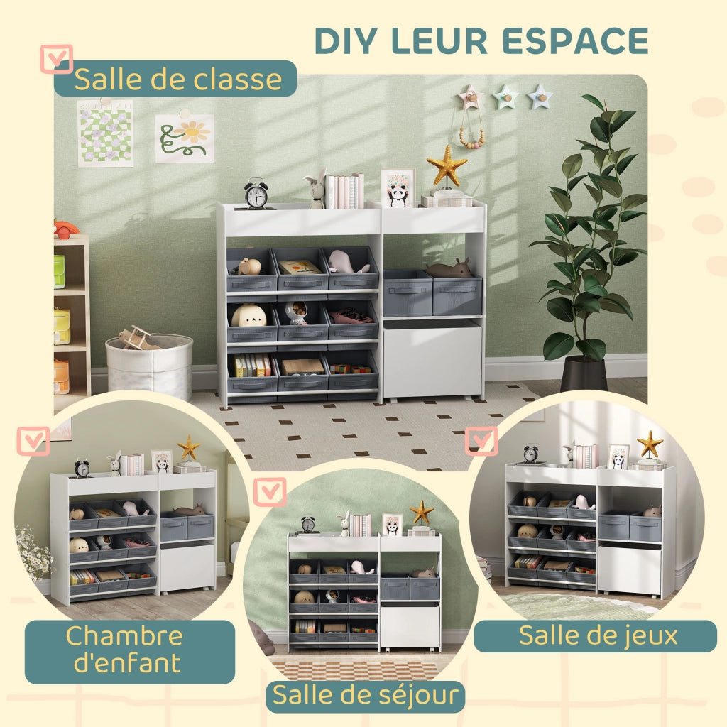 Libreria per bambini con contenitori in tessuto ¨C zephmum ¨C 105x30x80 cm bianco