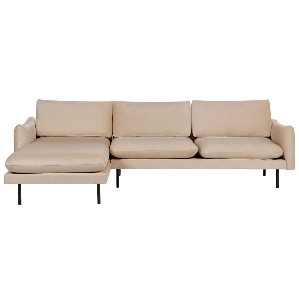 Divano angolare moderno in velluto beige con gambe nere a 4 posti lato destro Stile Retrò Moderno