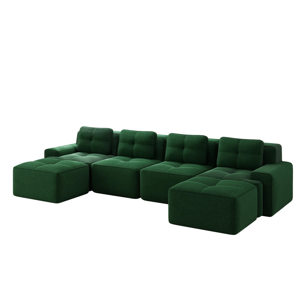 Divano Modulare Chaise Longue 4 Posti ¨C MINIMAL ¨C Velluto a Coste Verde, Morbido