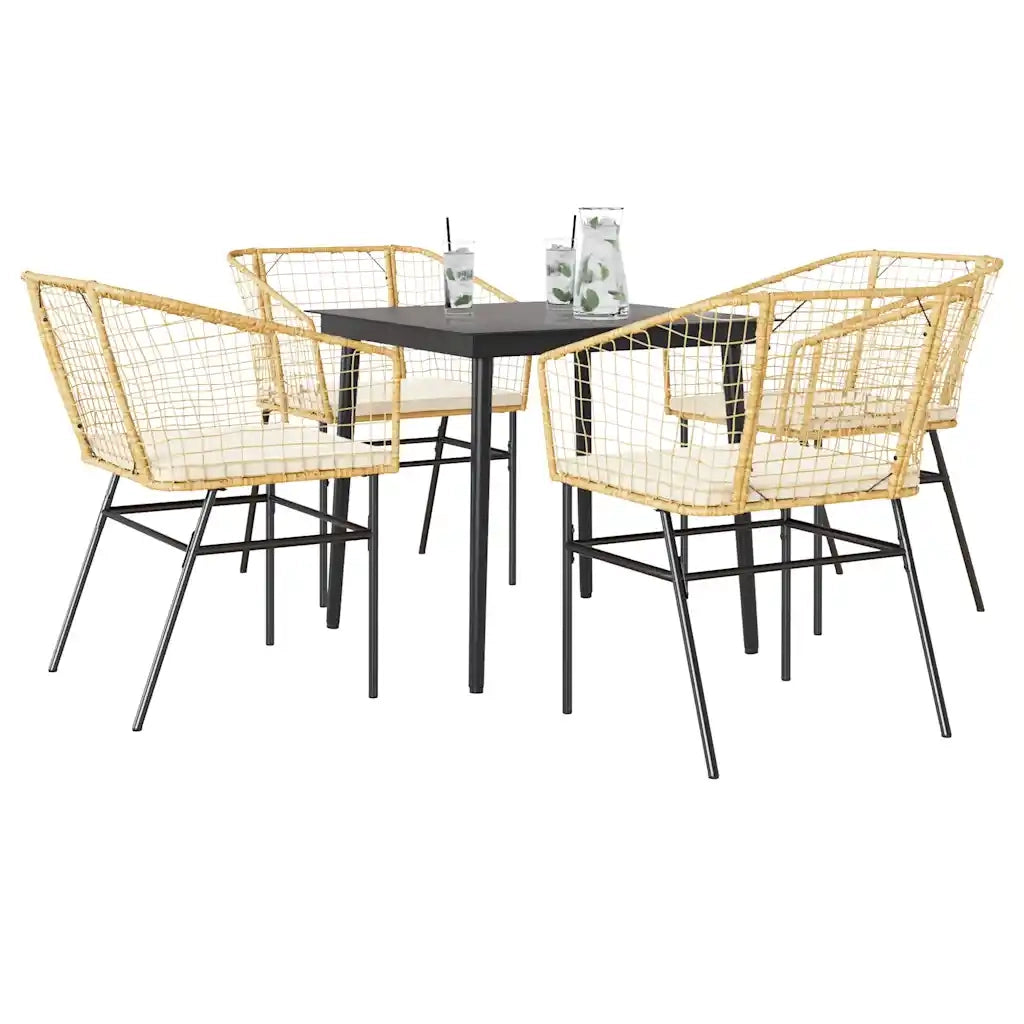 Set da Pranzo da Giardino 5pz | Set Salotto da Giardino con Cuscini Polyrattan Vetro