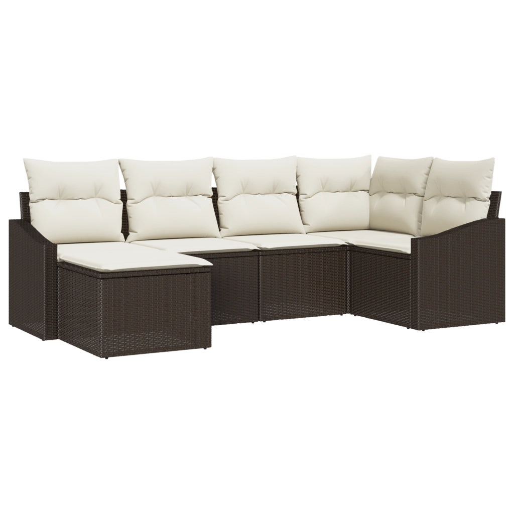 Set da pranzo da giardino 6 pezzi con cuscini in polyrattan marrone