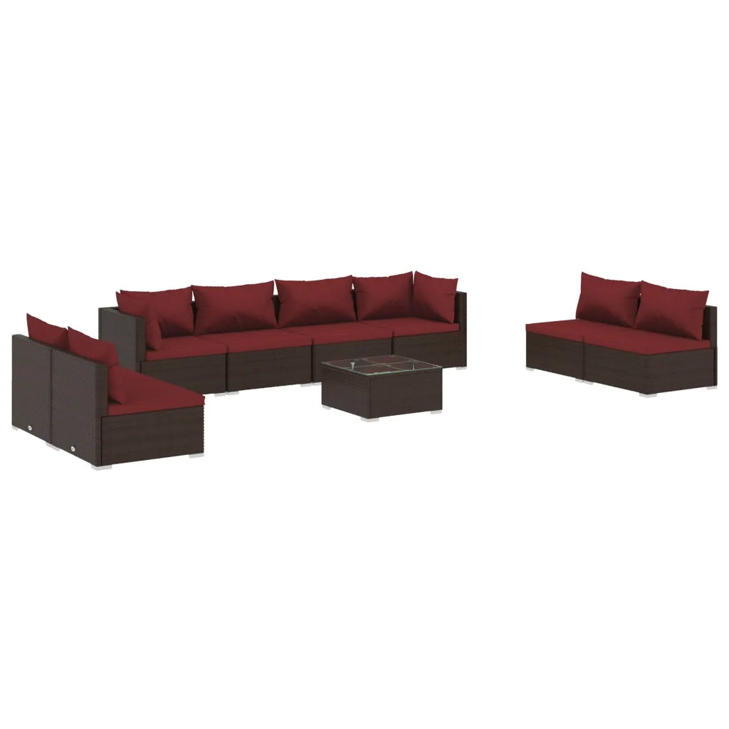 Set Divani da Giardino 9 pz con Cuscini in Polyrattan Marrone 3102259