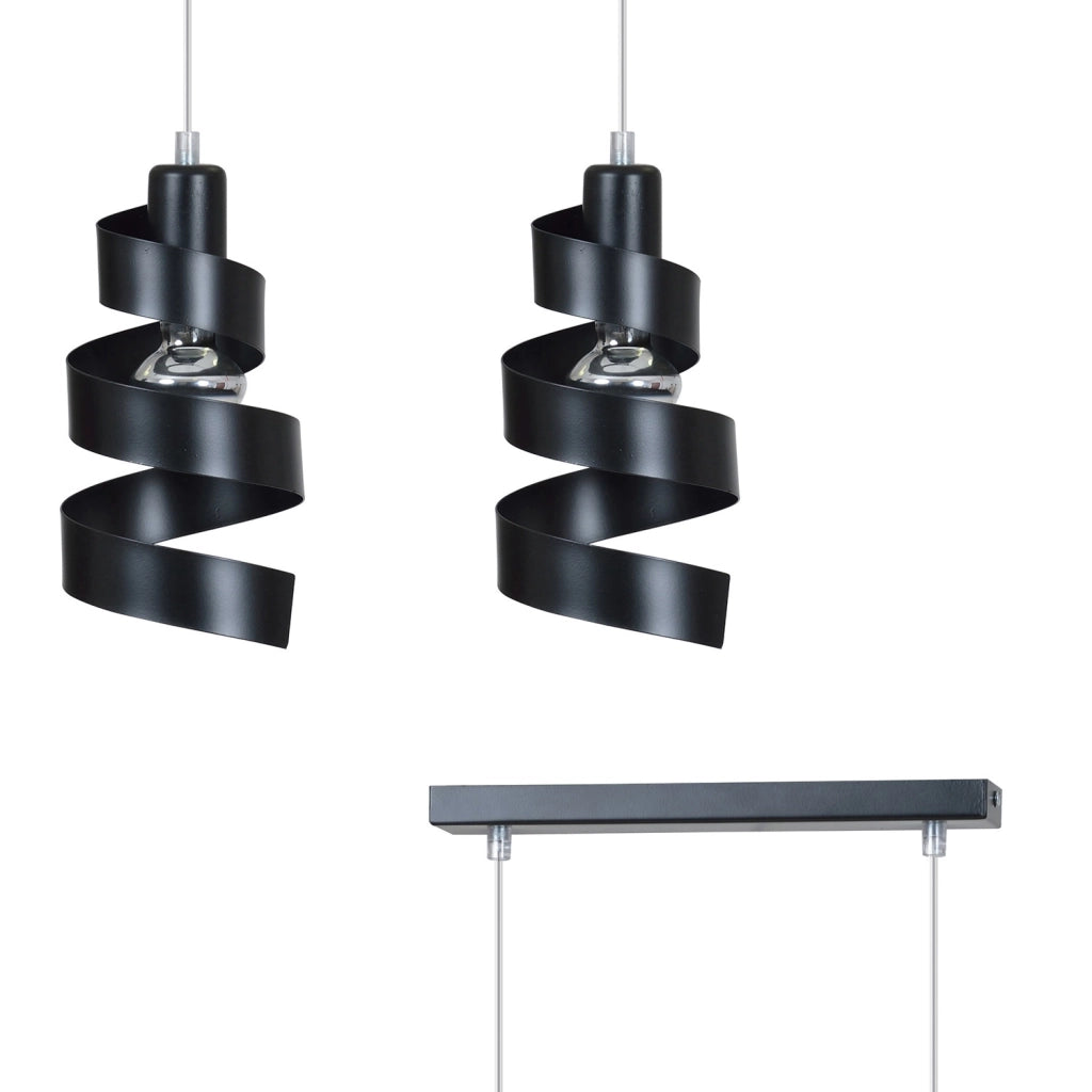 Lampadario Moderno 2 Luci Tristano In Acciaio Nero Con Fasce A Spirale