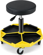 SOARS Sgabello rotelle, seduta ergonomica regolabile in altezza 41-55 cm, sgabello con vassoio magnetico rimovibile per riporre attrezzi, carico massimo 150 kg, per officina, garage (giallo)