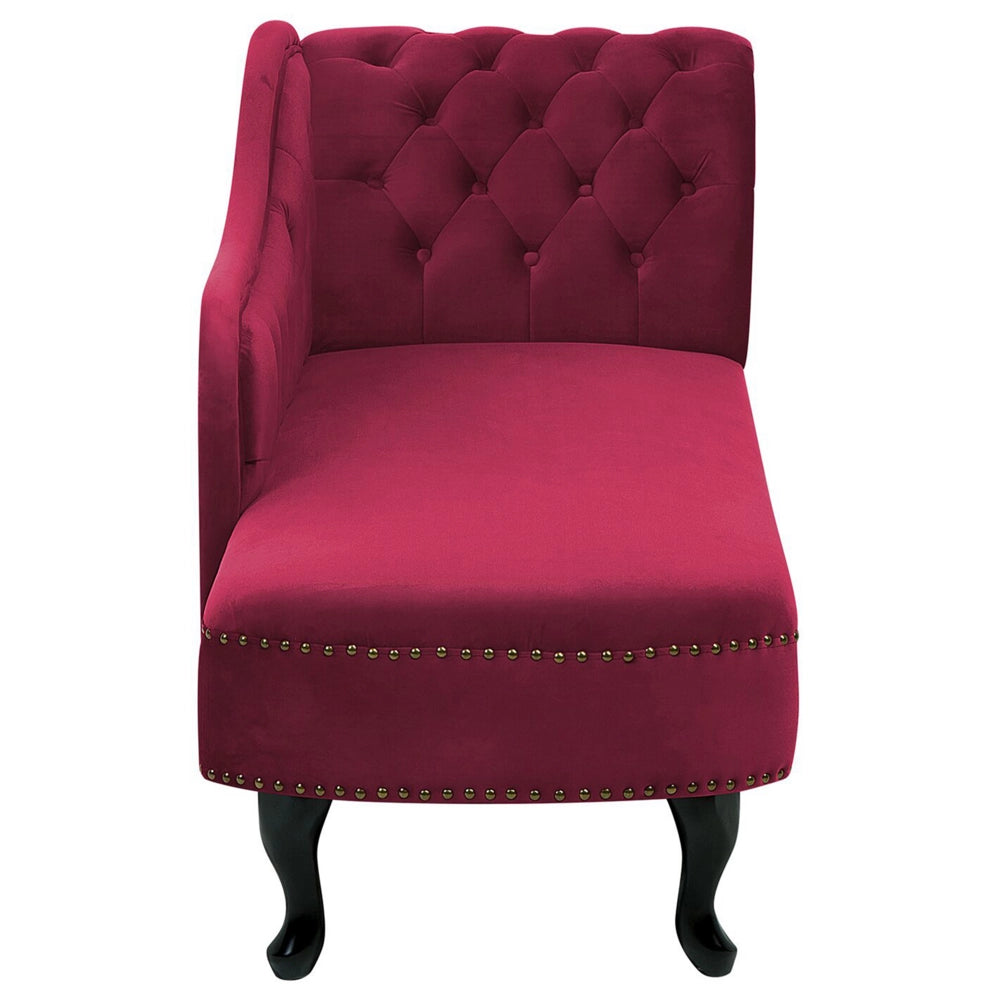 Chaise longue bordeaux  con bottoni in velluto a versione destra in stile moderno
