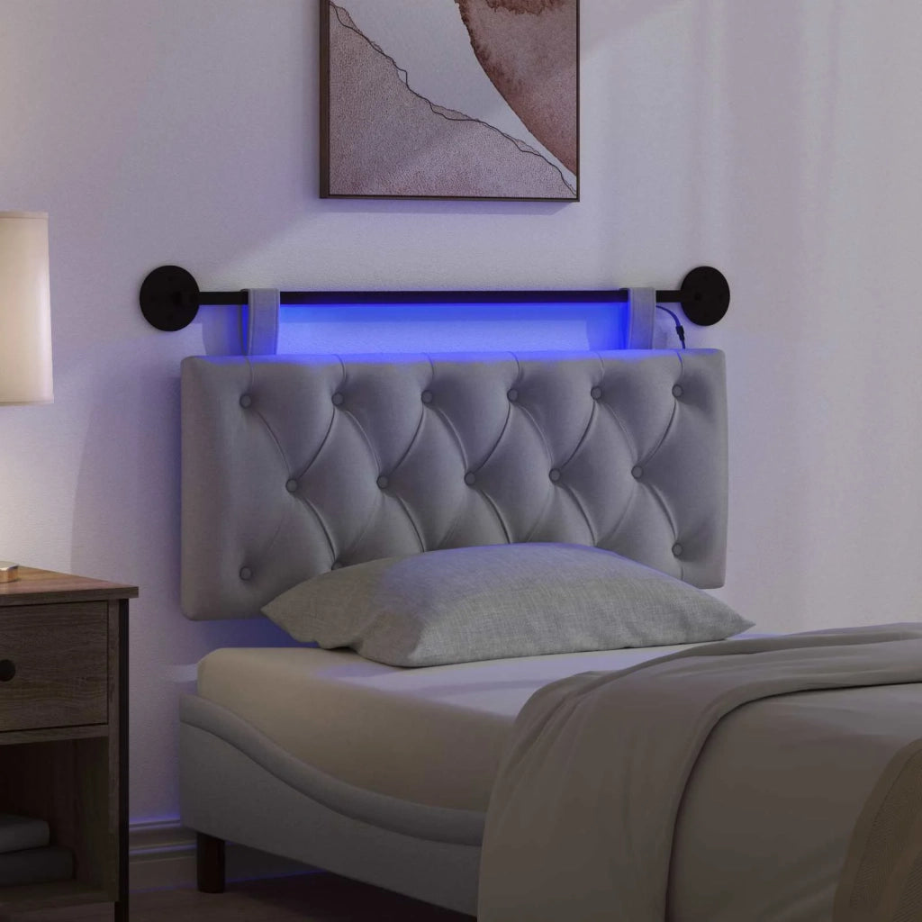 Testiera sospesa Con luce LED Grigio Chiaro Tessuto