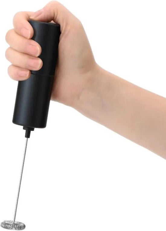 Melk Opschuimer Elettrico - Melk Opschuimer Manuale - Mini Mixer per Caffè - Funziona con Batterie - Senza Cavo - Utile per la Camping - Nero