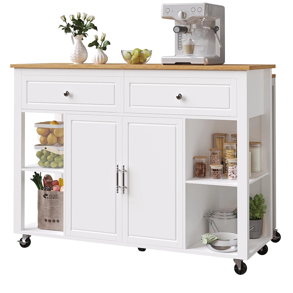 Isola cucina premium con ruote - Xylo - 2 cassetti freni legno multifunzione