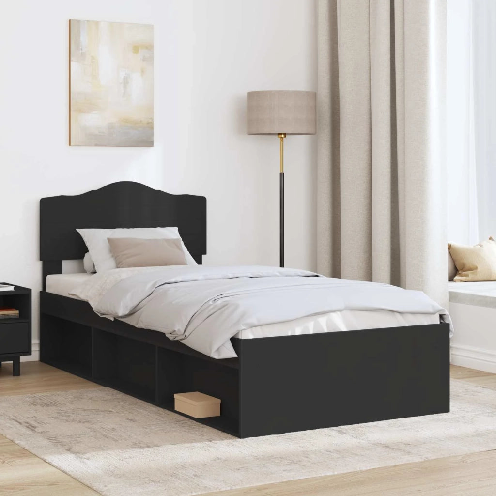 Struttura del letto con testiera Nero 90 x 190 cm Pino massello 3412953