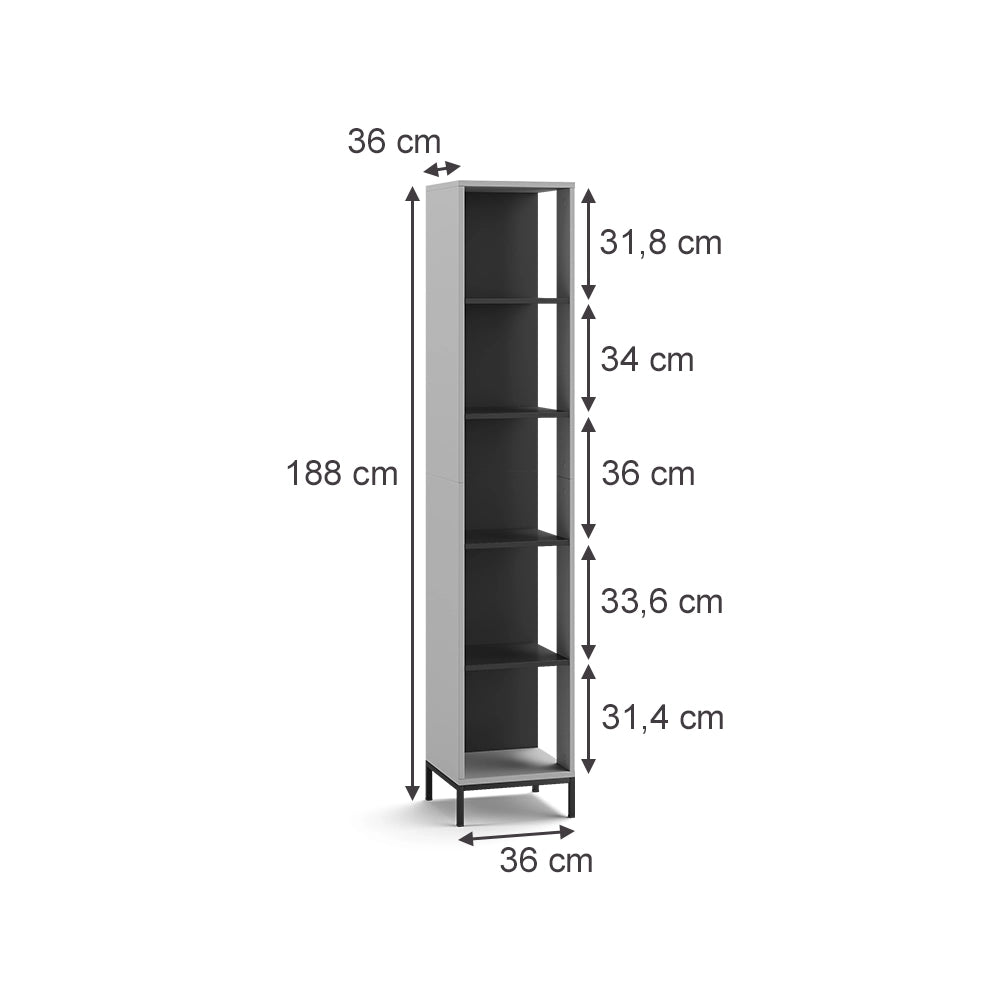 Vicco Libreria Grigio 36 x 188 cm può essere abbinato ad altri mobili Eliza
