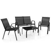 Set di mobili per esterni con tavolino in vetro temperato, Set di mobili 4 pezzi per giardino piscina Grigio-Set mobili da esterno