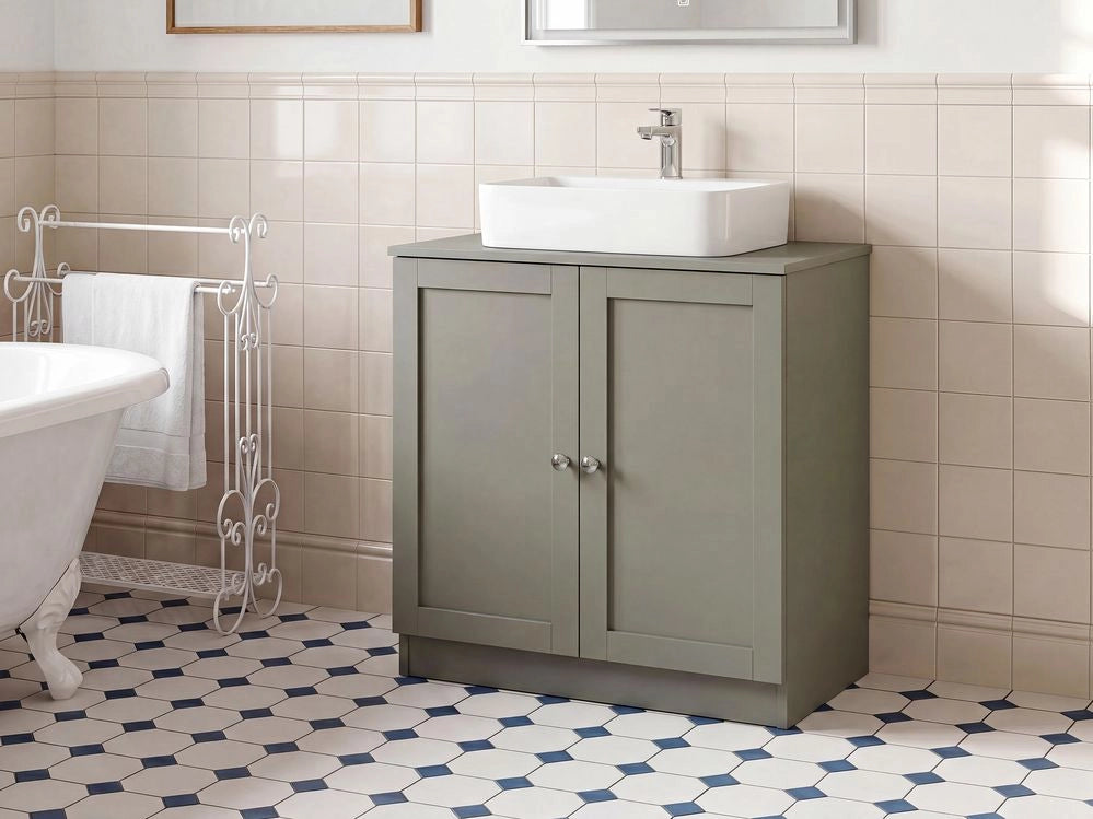 Mobile da bagno in MDF grigio con ripiani, stile tradizionale