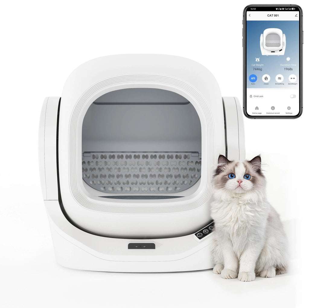 Lettiera automatica intelligente per gatti con controllo da app; 68L; bianco
