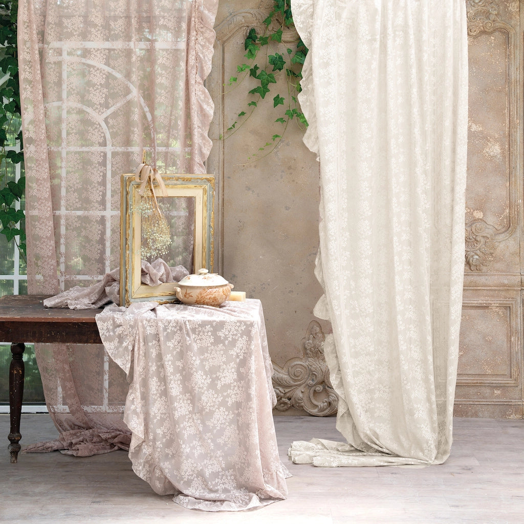 Tende Lunghe con Pizzo Laterale Shabby Chic Eleganti Set 2 Pz Blanc Mariclò Colore: Rosa