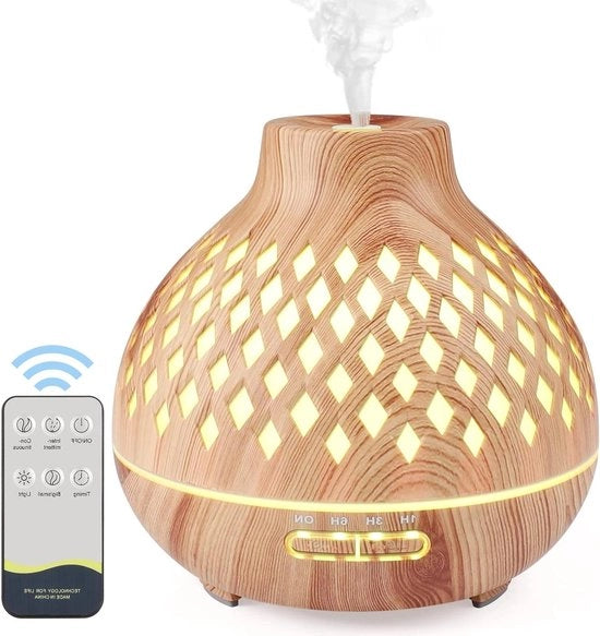 Diffusore per olii essenziali 400 ml con telecomando ultrasonico umidificatore d'aria - Aromaterapia per casa e yoga (legno #2)