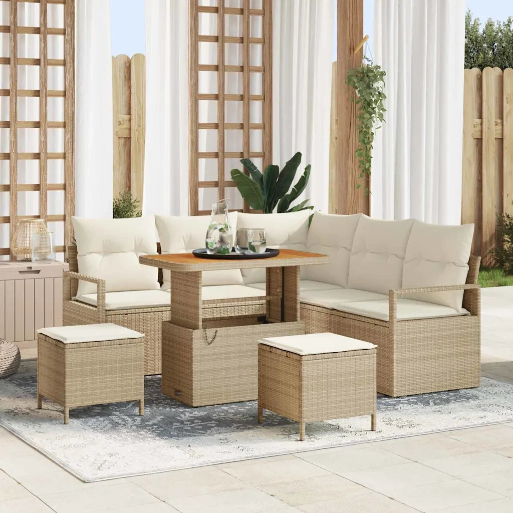 Set Divano da Giardino con cuscino 8 pcs Beige polyrattan