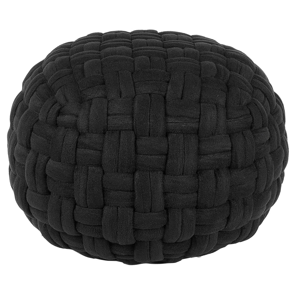 Pouf in velluto Nero intrecciato a mano rotondo 45 x 35 cm EPS riempimento poggiapiedi ottomana