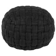 Pouf in velluto Nero intrecciato a mano rotondo 45 x 35 cm EPS riempimento poggiapiedi ottomana