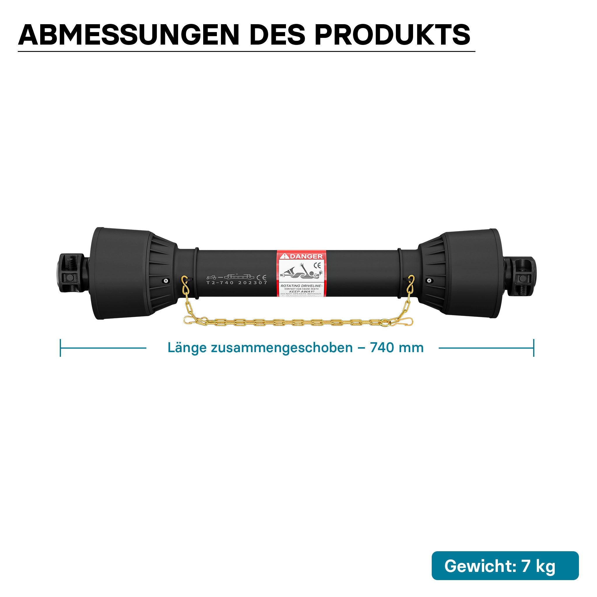 Albero cardanico T2 giunto 740mm 270Nm 540rpm, 23kW (31CV), 2x 1 3/8" 6 denti Cardano agricolo