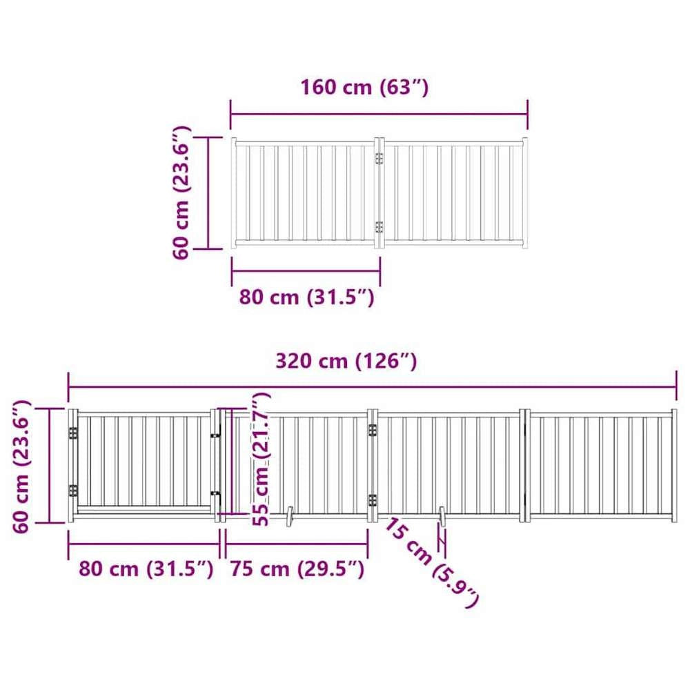 8-piece Dog Gate With Door, Foldable, Black, 640 Cm, Poplar Wood