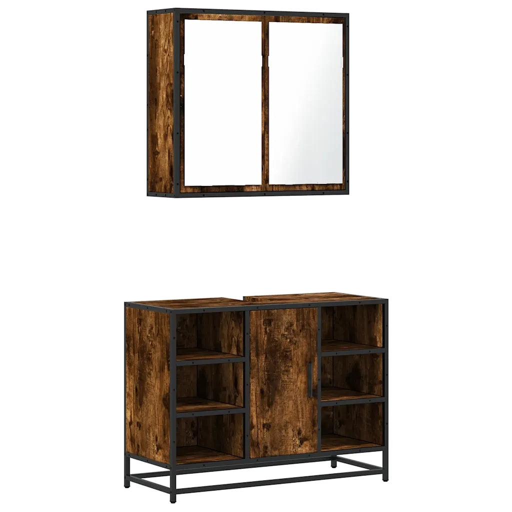Set Mobili da Bagno 2 pz Rovere Fumo in Legno Multistrato