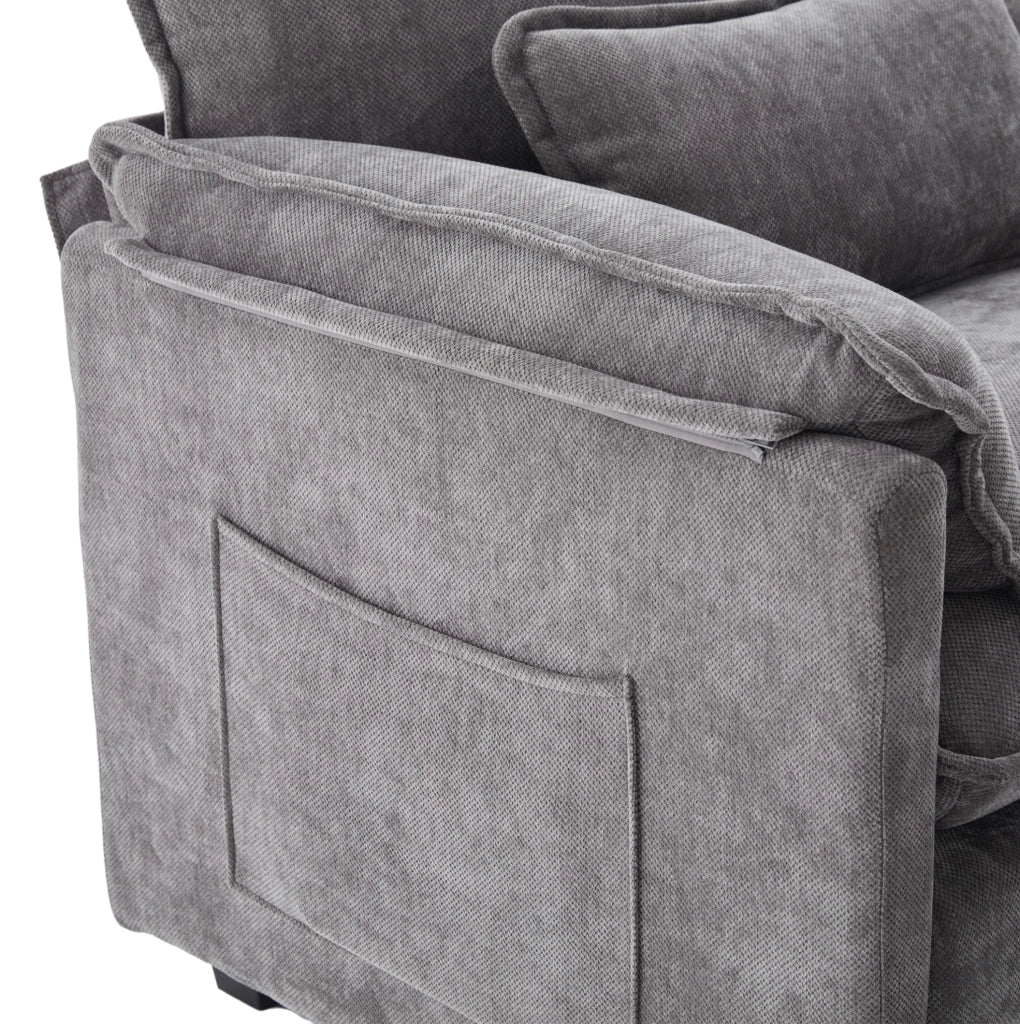 Poltrona in Chenille 103x85x91 cm con Pouf Contenitore e Tasche Laterali Grigia per Soggiorno; Camera e Studio