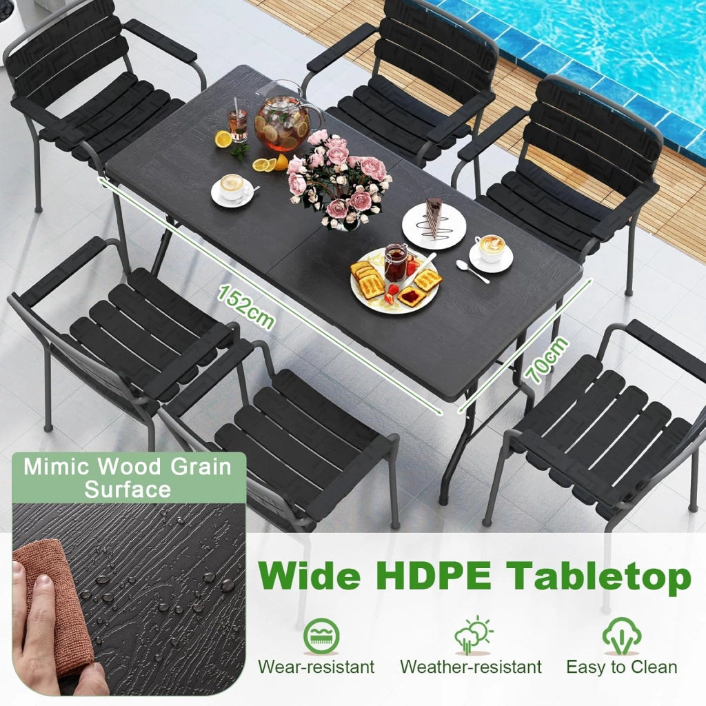 Tavolo pieghevole da campeggio, tavolo portatile in HDPE con telaio in metallo, tavoli da picnic con carico di 180 kg, maniglia di trasporto, per spiaggia, feste, barbecue, 152 x 70 x 74 cm