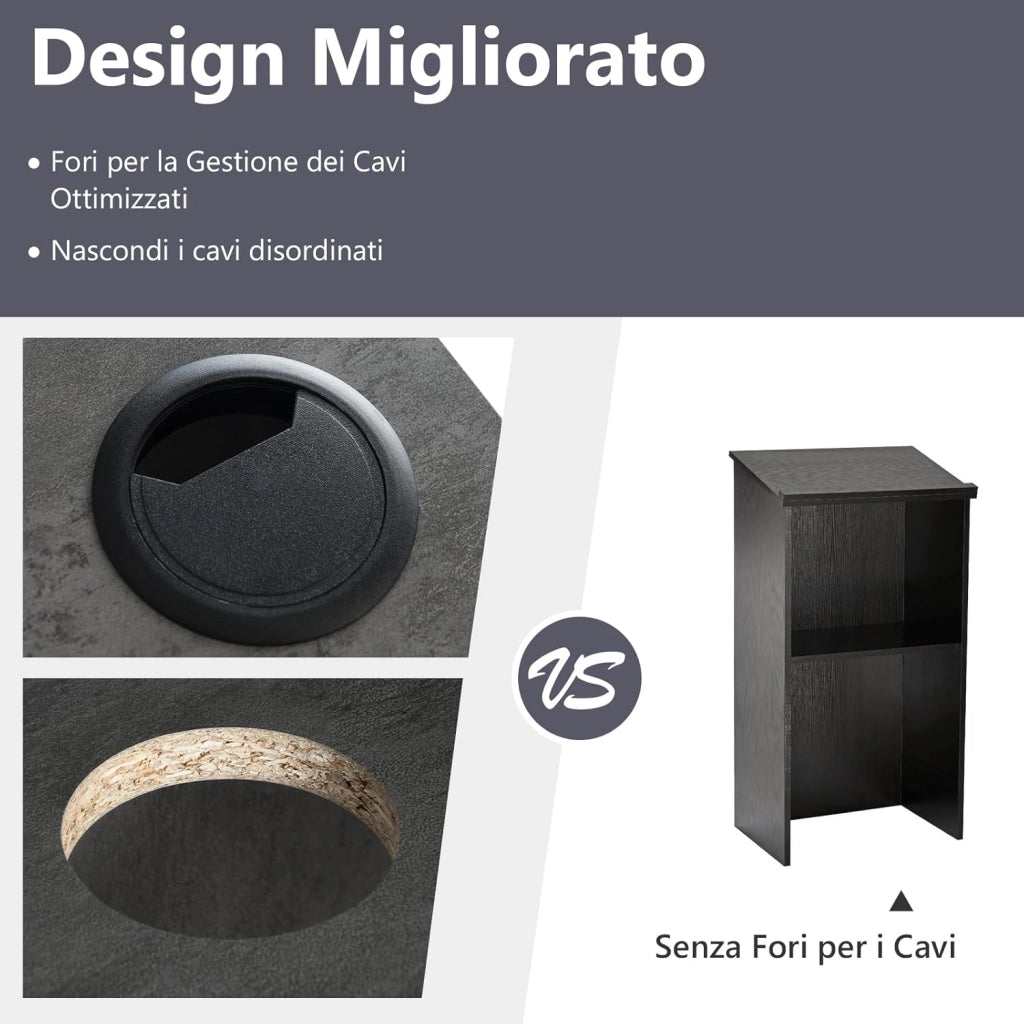 COSTWAY Leggio per Oratori, Podio per Conferenza con Ripiani e Fori per Cavi, Leggio da Pulpito in Legno per Aula, Ufficio, Ristorante e Seminario (Grigio)