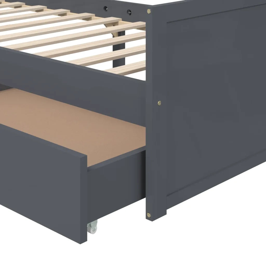 Letto da camera | Giroletto Cassetti Grigio Scuro Legno Massello di Pino 90x200cm