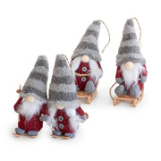 Set 4 Gnomi Natalizi 22 cm con Sci e Slitta Decorazioni Natale in Feltro con Cordino per Appenderli Gnomi Rossi, Animalier e Righe  Addobbi per Casa Righe