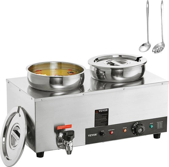 Buffet riscaldatore in acciaio inossidabile - soffiatore di zuppa completo di coperchio e rubinetto di scarico