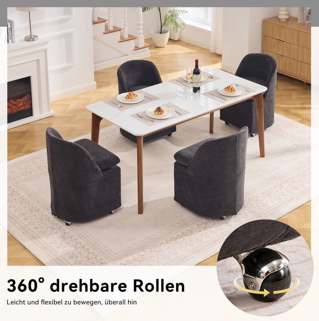 Set 2 Sedie da Pranzo Girevoli in Chenille Grigio