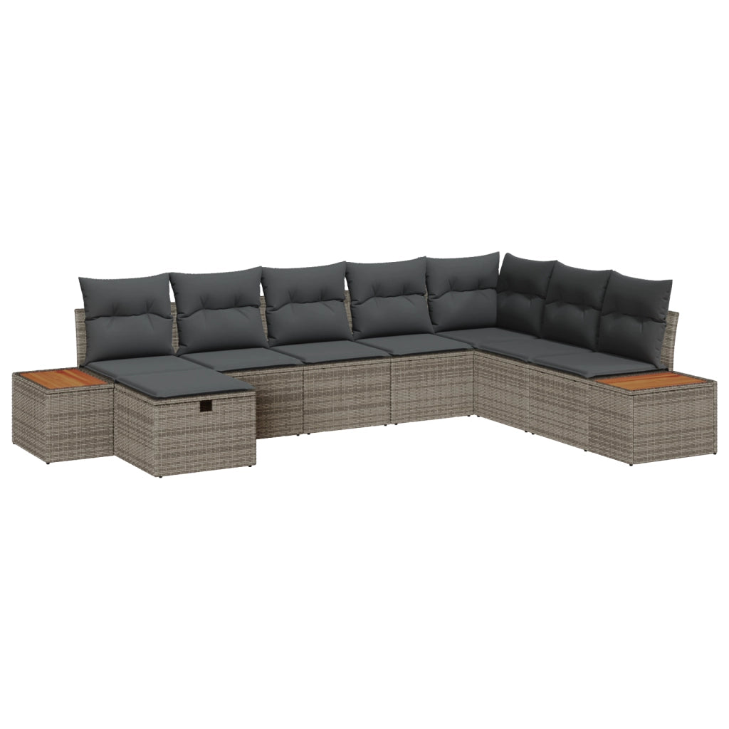 Set Divano da Giardino da 8 Pezzi con Cuscini Grigio Rattan Poliestere