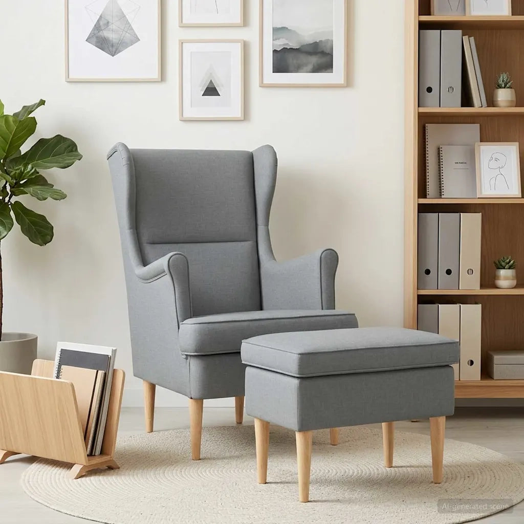 Poltrona con Ottomano 2 pz Grigio Chiaro Tessuto 3418801