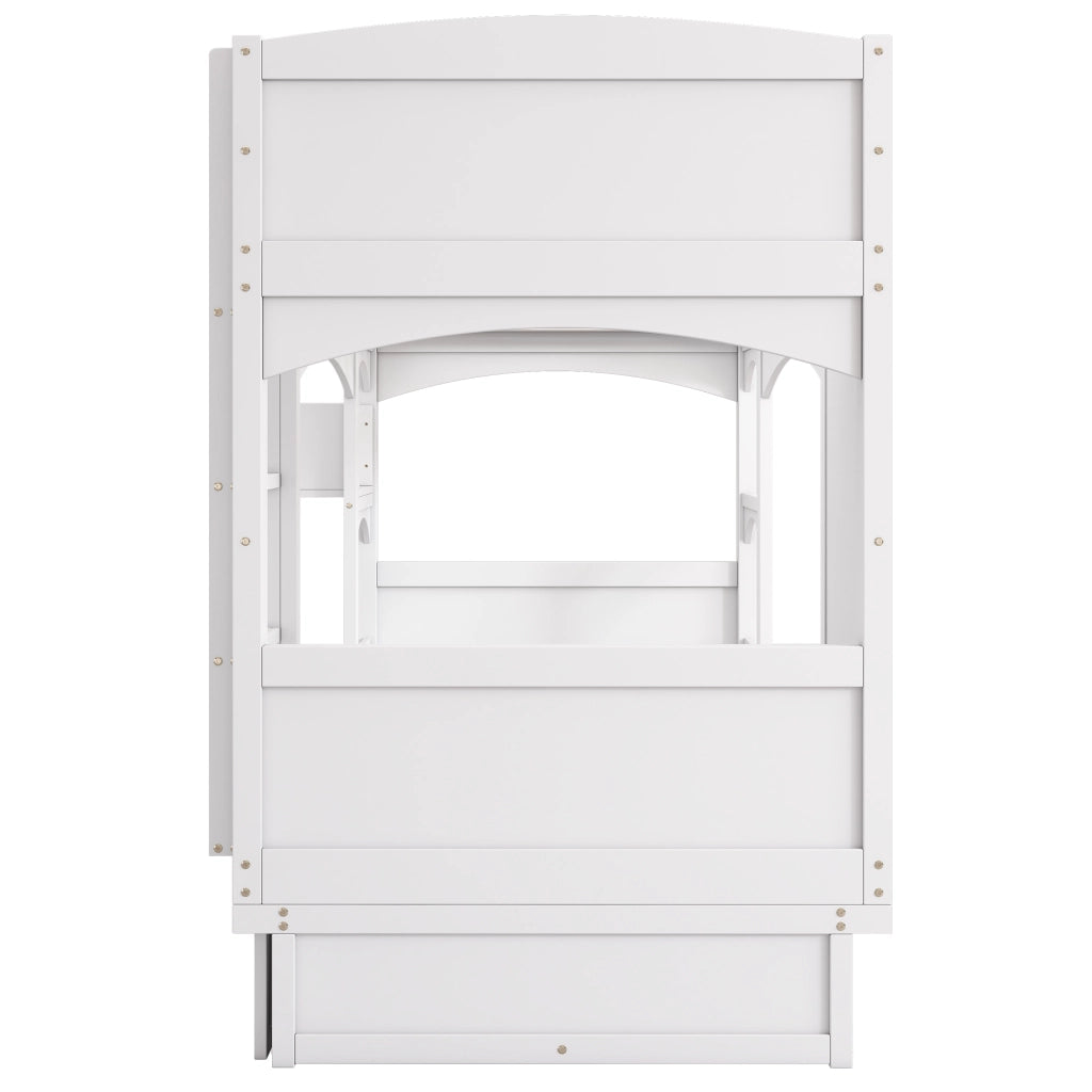 Letto a Castello 90x200 cm; 2 Posti - Scrivania Pieghevole; 2 Cassetti e Scala - Bianco
